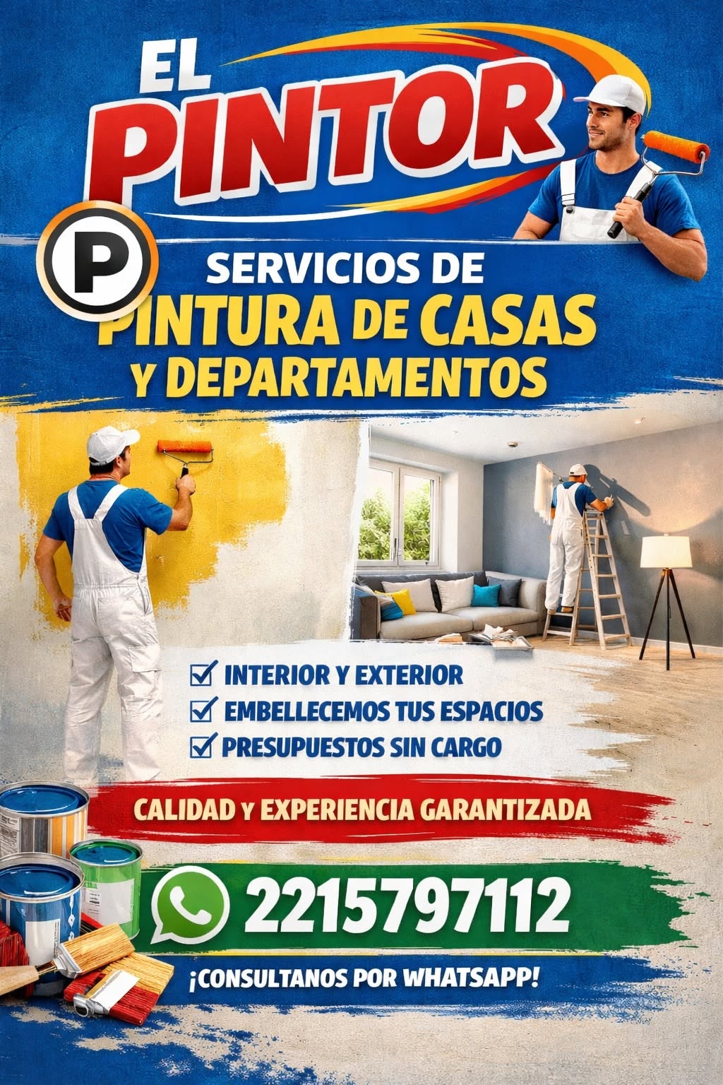 Trabajo de pintura de interiores y exteriores